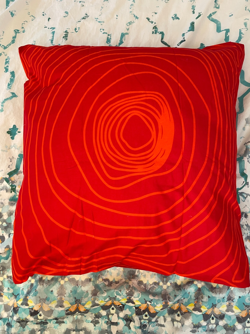 IKEA BIBBI SNURR Red & Orange Concentric Pattern Euro Pillow Sham 26” x 26”